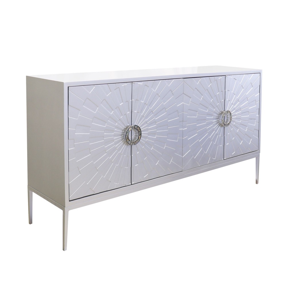 Pasargad Home Luna Sideboard, 4 Doors with 2 Chrome Polished Metal Handle