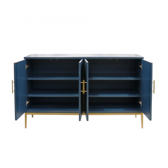 Edgar Teal Sideboard, 4 Doors, Adjustable Shelf with Gold Polished Metal Frame