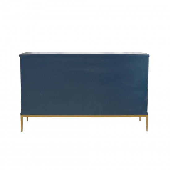 Edgar Teal Sideboard, 4 Doors, Adjustable Shelf with Gold Polished Metal Frame