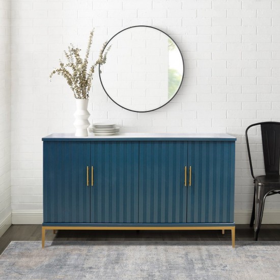 Edgar Teal Sideboard, 4 Doors, Adjustable Shelf with Gold Polished Metal Frame