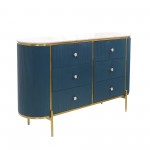 Pasargad Home Theodore Green Sideboard, 6 Drawers & Gold Polished Metal Frame