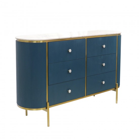 Pasargad Home Theodore Green Sideboard, 6 Drawers & Gold Polished Metal Frame