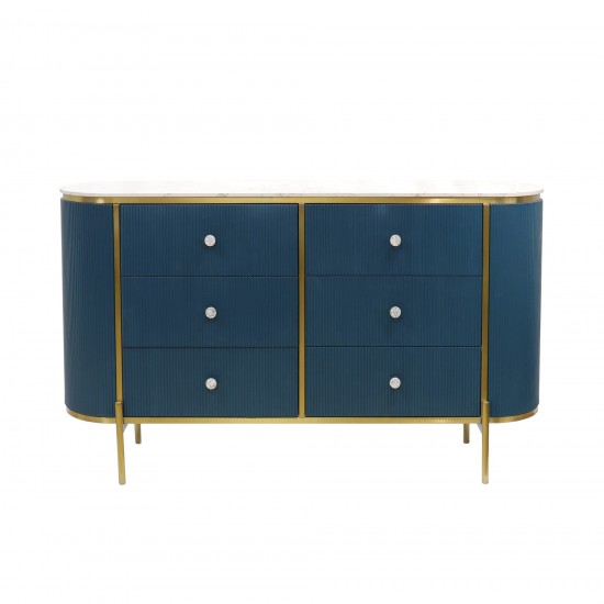 Pasargad Home Theodore Green Sideboard, 6 Drawers & Gold Polished Metal Frame