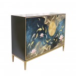 Twilight Black Cabinet, 2 Nature Print Doors with Bronze Metal Frame