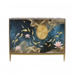 Twilight Black Cabinet, 2 Nature Print Doors with Bronze Metal Frame