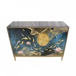Twilight Black Cabinet, 2 Nature Print Doors with Bronze Metal Frame