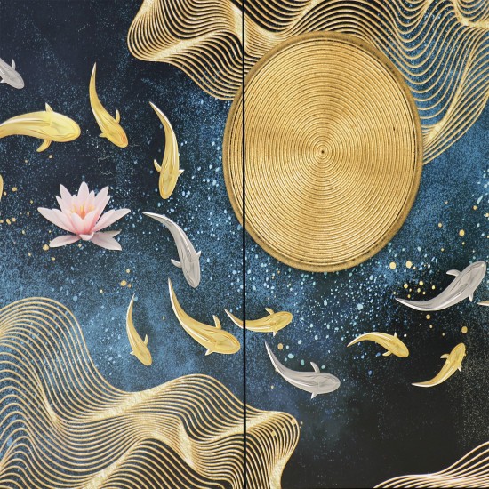 Twilight Black Cabinet, 2 Nature Print Doors with Bronze Metal Frame