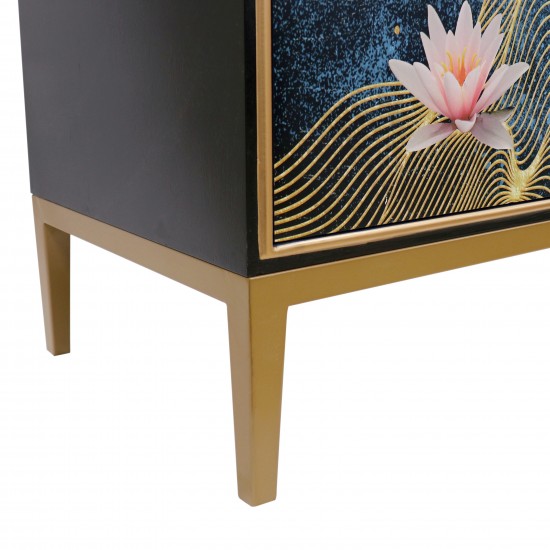 Twilight Black Cabinet, 2 Nature Print Doors with Bronze Metal Frame