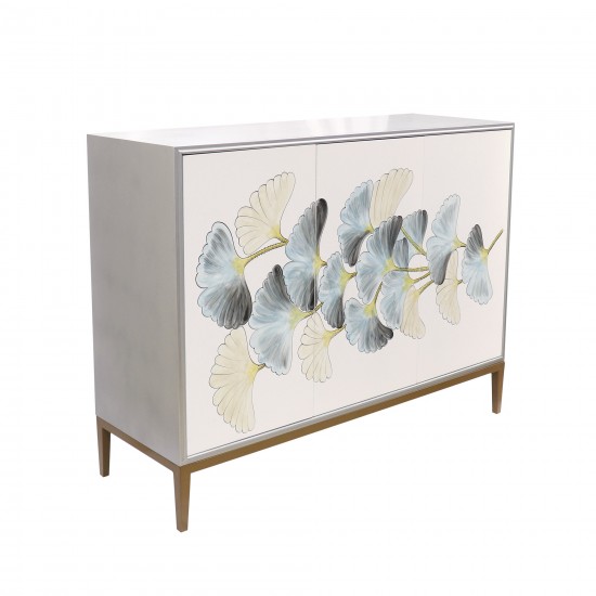 Annabelle Side Table with 3 Floral Print Doors & Bronze Metal Frame