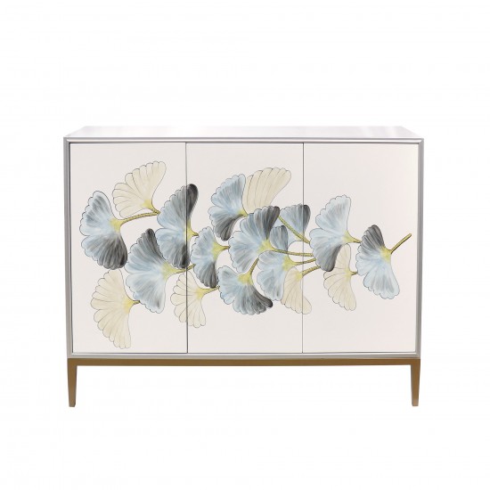 Annabelle Side Table with 3 Floral Print Doors & Bronze Metal Frame