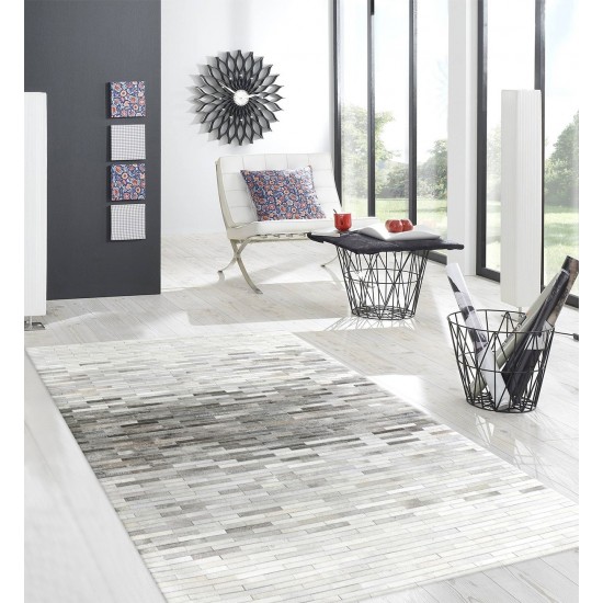 Pasargad Home Galaxy Hand-Loomed Silver Cowhide Area Rug- 5' 0" X 8' 0"