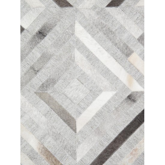 Pasargad Home Geometric Silver Cowhide Rug- 6' 0" X 9' 0"