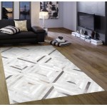 Pasargad Home Geometric Silver Cowhide Rug- 6' 0" X 9' 0"