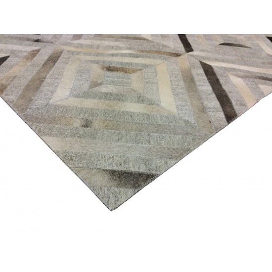 Pasargad Home Geometric Silver Cowhide Rug- 6' 0" X 9' 0"