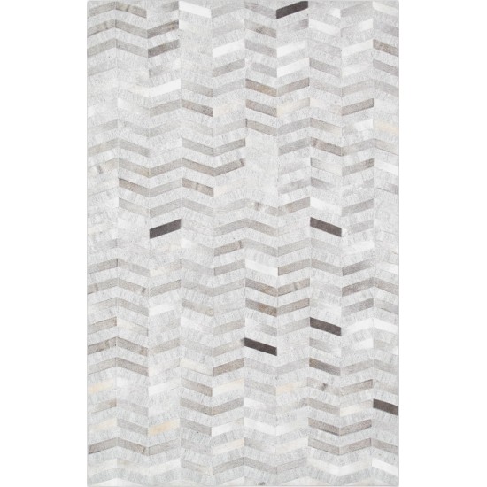 Pasargad Home Chevron Silver Cowhide Rug- 5' 0" X 8' 0"