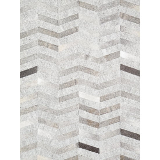 Pasargad Home Chevron Silver Cowhide Rug- 5' 0" X 8' 0"