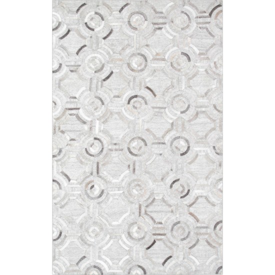 Pasargad Home Geometric Ivory Cowhide Rug- 6' 0" X 9' 0" PTX-3137 6x9