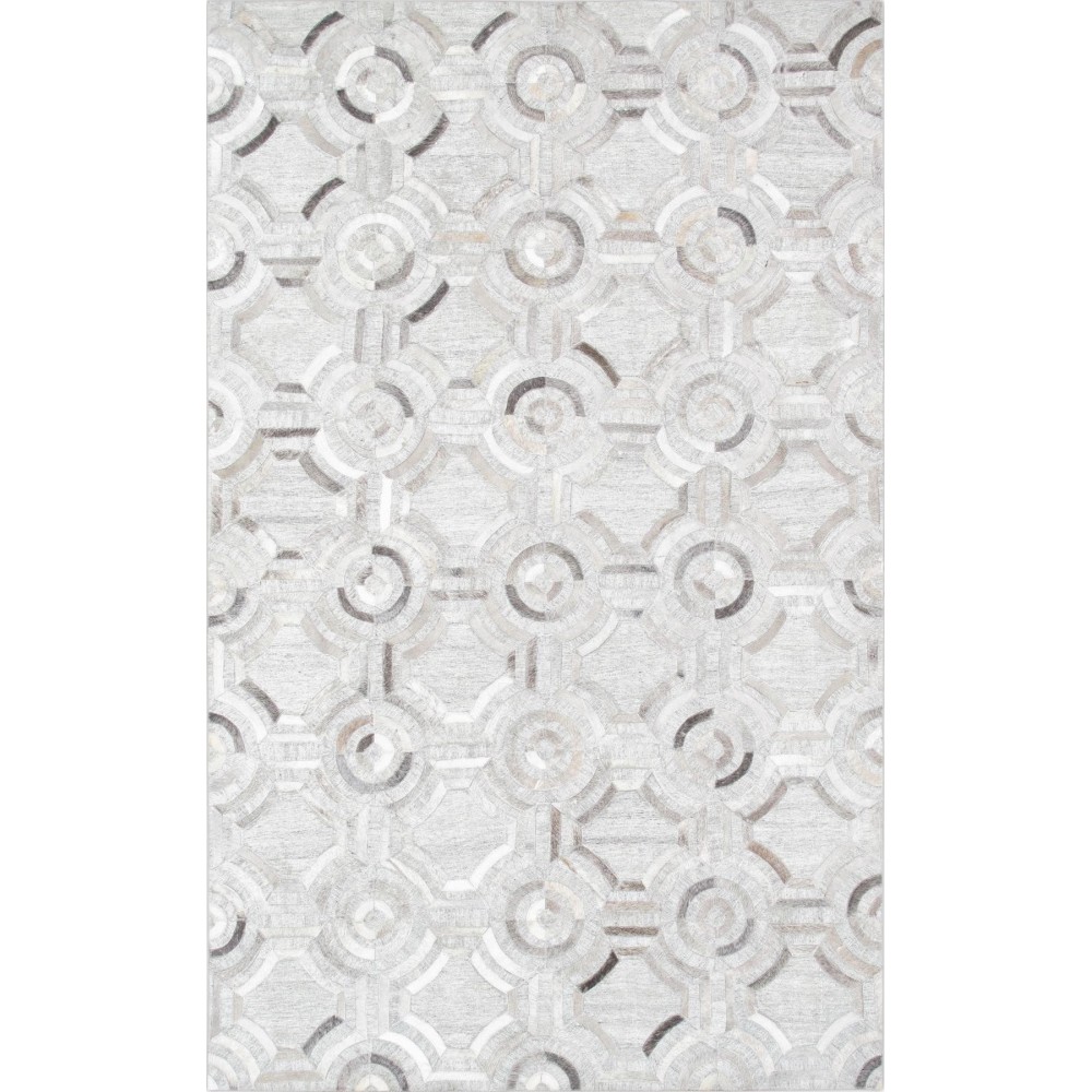 Pasargad Home Geometric Ivory Cowhide Rug- 6' 0" X 9' 0" PTX-3137 6x9