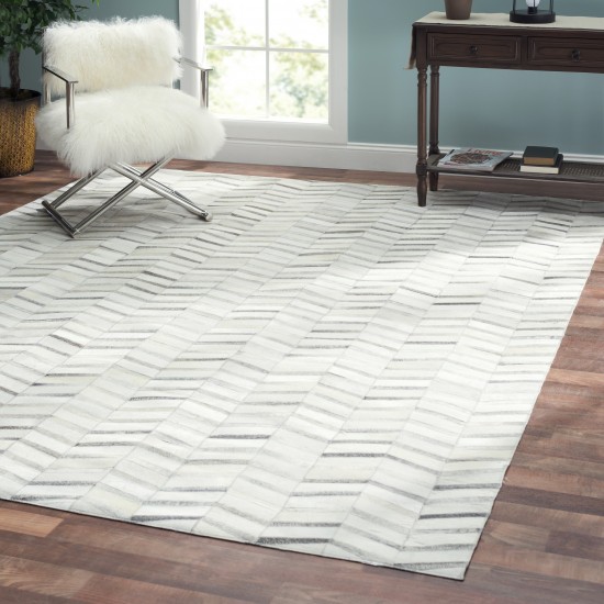 Pasargad Home Hand-Loomed Cowhide Silver Area Rug- 5' 0" X 8' 0"