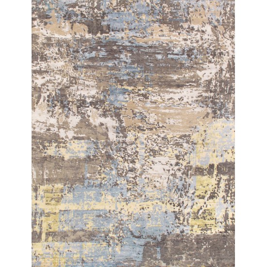 Pasargad Home Modern Hand-Knotted Silk and Wool Area Rug- 9' 0" X 11'11"