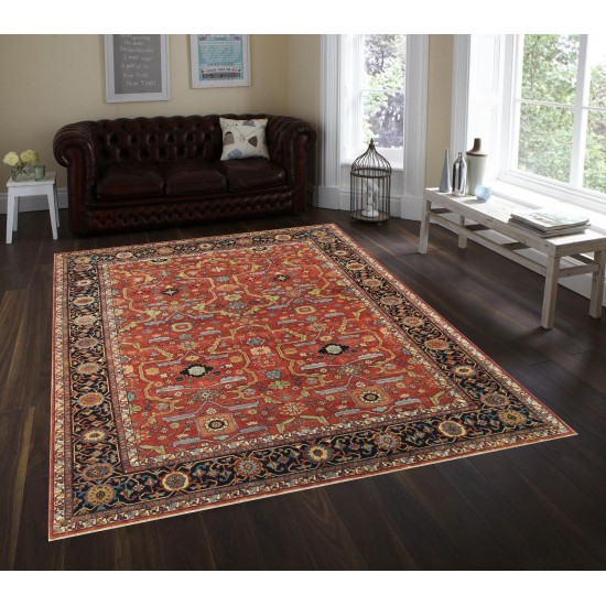 Pasargad Home Ferehan Collection Hand-Knotted Lambs Wool Area Rug- 6' 2" X 9' 2"