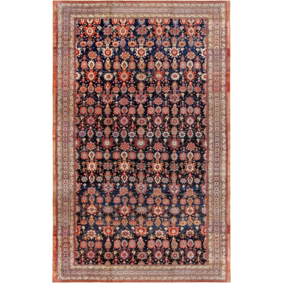 Pasargad Home Antique Sultanabad Navy Lamb's Wool Area Rug-12' 7" X 21'10"