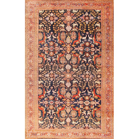 Pasargad Home Antique Sultanabad Navy Lamb's Wool Area Rug-12' 0" X 19' 0"