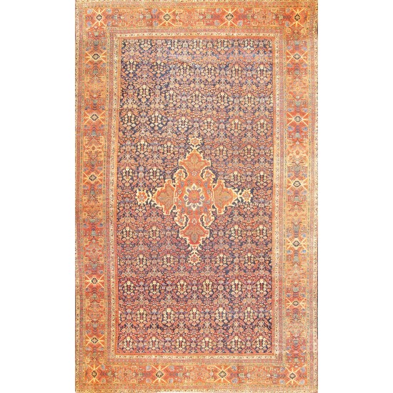 Pasargad Home Antique Sultanabad Navy Lamb's Wool Area Rug-12' 5" X 20' 2"