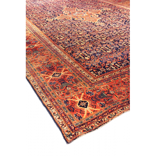 Pasargad Home Antique Sultanabad Navy Lamb's Wool Area Rug-12' 5" X 20' 2"