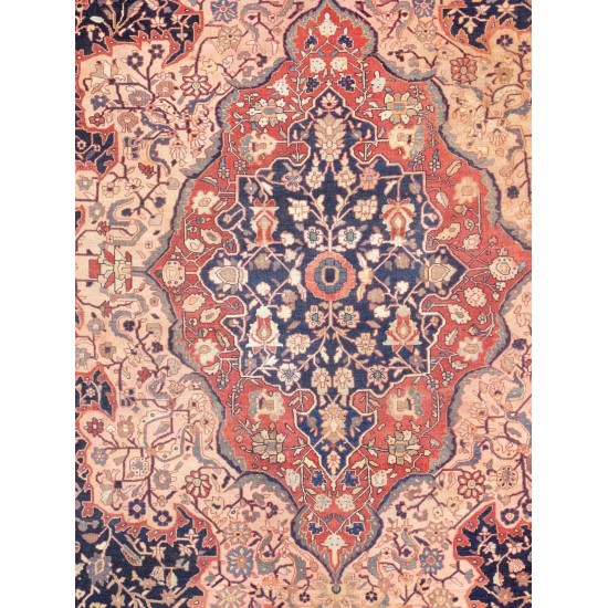 Pasargad Home Antique Ferehan Navy Lamb's Wool Area Rug-13' 4" X 20' 8"