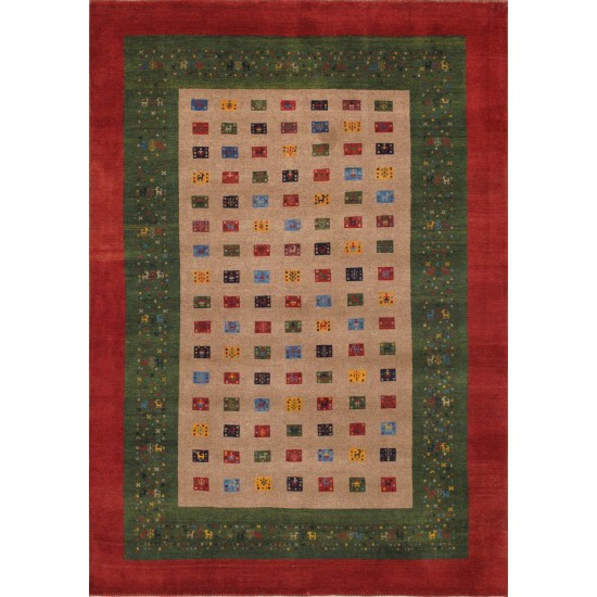 Pasargad Home Gabbeh Collection Hand-Knotted Lamb's Wool Area Rug- 5' 1" X 7' 2"