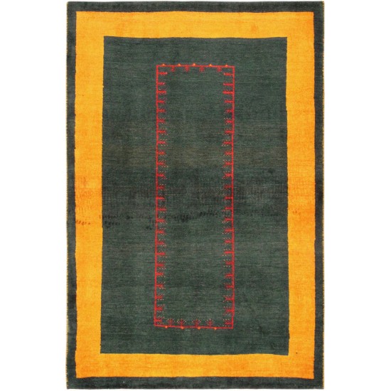 Pasargad Home Gabbeh Collection Hand-Knotted Lamb's Wool Area Rug- 3' 4" X 5' 1"