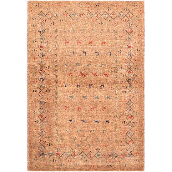 Pasargad Home Gabbeh Hand-Knotted Lamb's Wool Area Rug- 3' 4" X 4' 10"