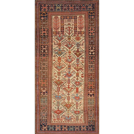 Pasargad Home Antique Shirvan Ivory Lamb's Wool Area Rug- 2' 7" X 5' 5"