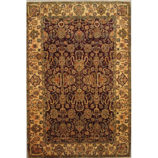 Pasargad Home Area Rug Agra Hand-Knotted Lamb's Wool Burgundy 6' 0" X 9' 0"