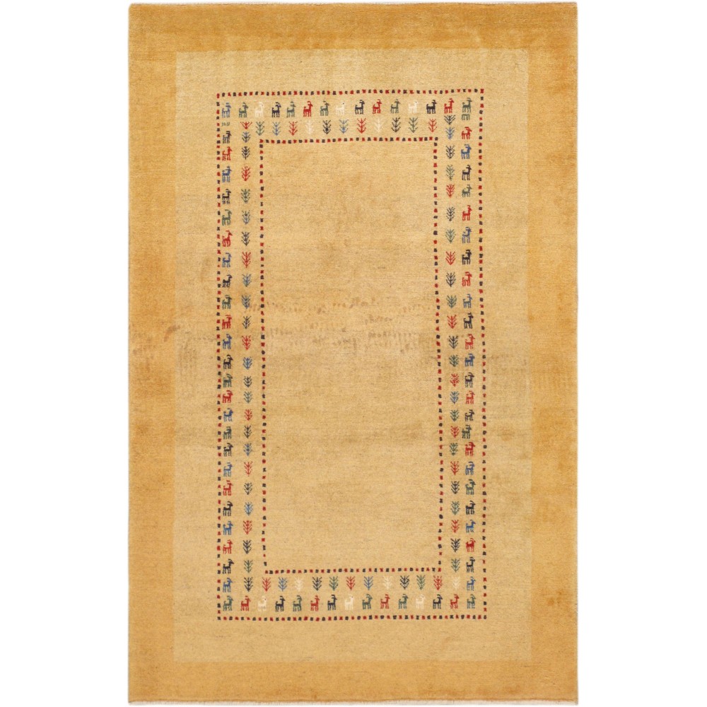 Pasargad Home Gabbeh Collection Hand-Knotted Lamb's Wool Area Rug- 3' 6" X 5' 5"