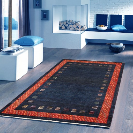 Pasargad Home Gabbeh Collection Hand-Knotted Lamb's Wool Area Rug- 4' 2" X 5' 6"
