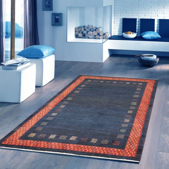 Pasargad Home Gabbeh Collection Hand-Knotted Lamb's Wool Area Rug- 4' 2" X 5' 6"