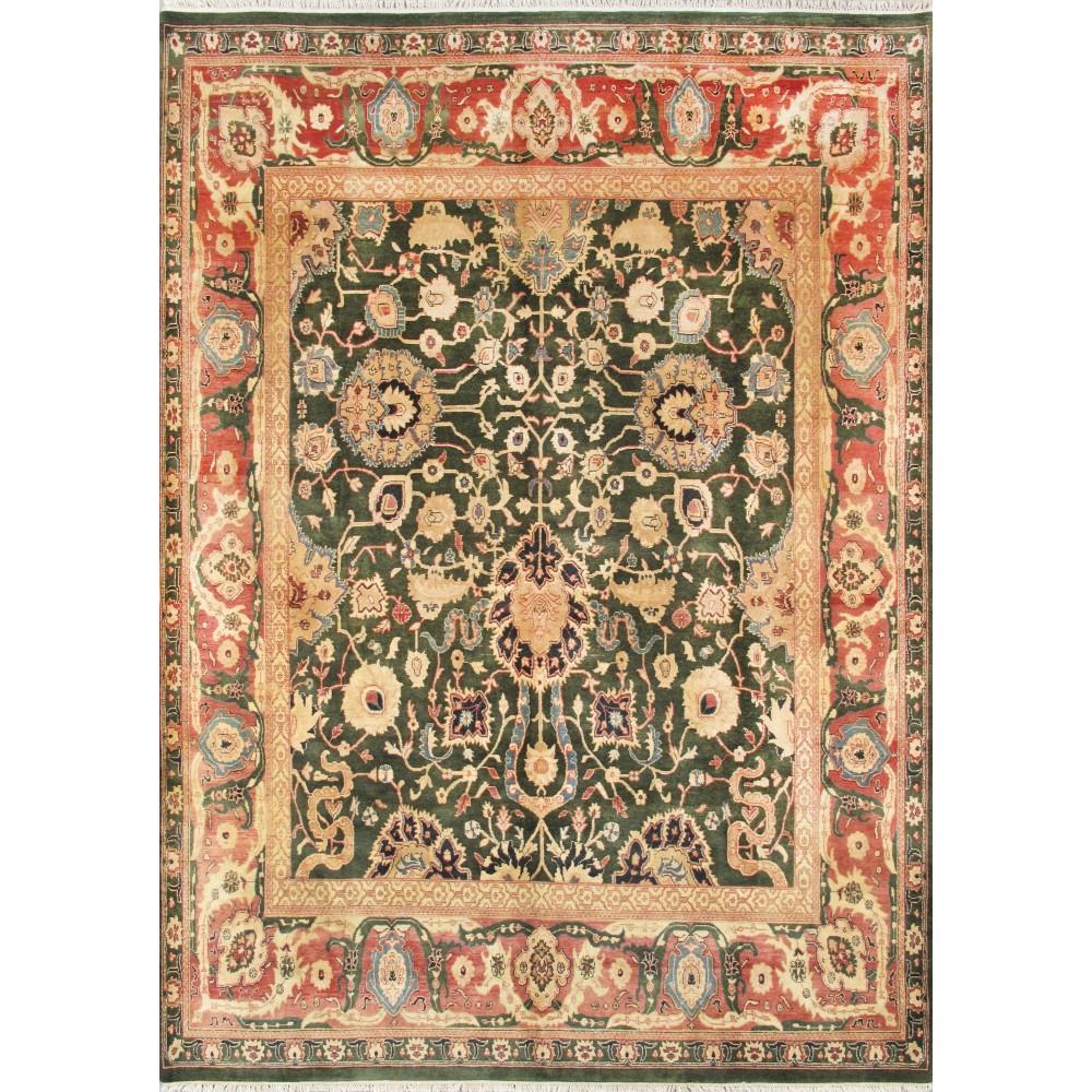 Pasargad Home Agra Collection Hand-Knotted Lamb's Wool Area Rug- 9' 2" X 12' 9"