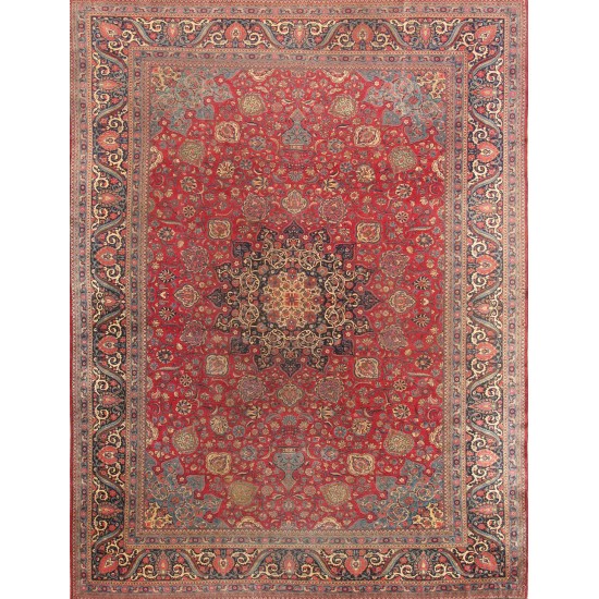 Pasargad Home Antique Kashan Collection Red Lamb's Wool Area Rug-10' 5" X 13' 6"