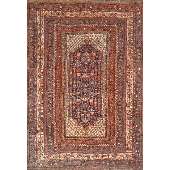 Pasargad Home Antique Afshar Collection Navy Lamb's Wool Area Rug- 5' 5" X 7'10"