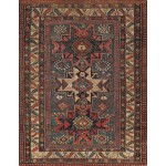 Pasargad Home Antique Kazak Collection Green Lamb's Wool Area Rug- 3' 8" X 4'10"