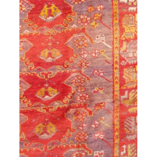 Pasargad Home Antique Oushak Purple Lamb's Wool Area Rug- 4' 0" X 12' 5"