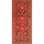 Pasargad Home Antique Karabakh Navy Lamb's Wool Area Rug- 5' 1" X 10' 5"