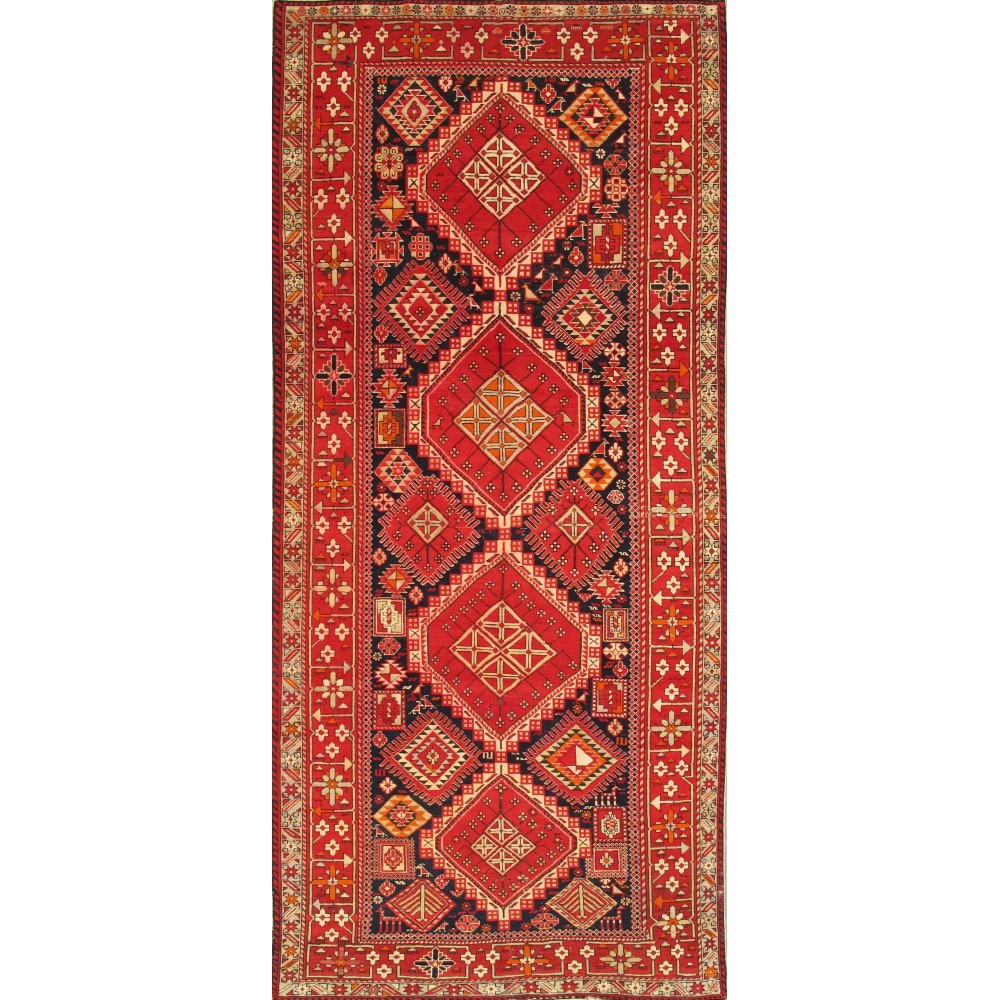 Pasargad Home Antique Karabakh Navy Lamb's Wool Area Rug- 5' 1" X 10' 5" Pasargad Home Antique Karabakh Navy Lamb's Wool Area Rug- 5' 1" X 10' 5"