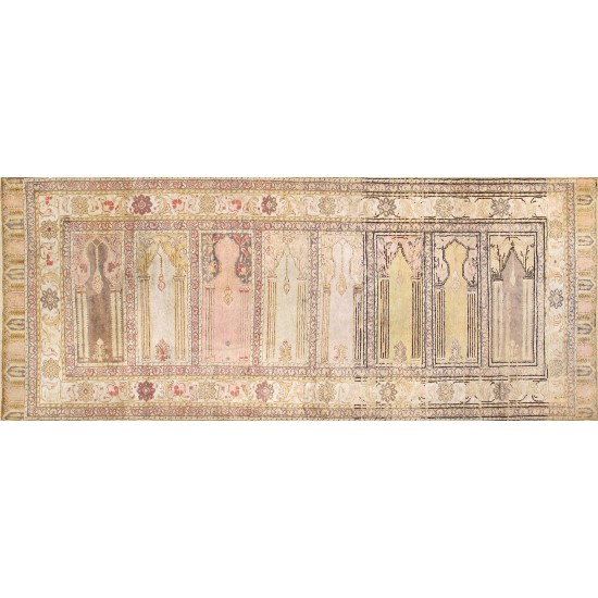 Pasargad Home Antique Milas Collection Beige Lamb's Wool Area Rug- 2'11" X 7' 3"