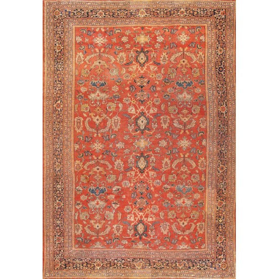 Pasargad Home Antique Sultanabad Rust Lamb's Wool Area Rug-13' 4" X 19' 4"