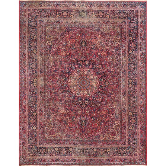 Pasargad Home Antique Mashad Collection Burgundy Wool Area Rug-10' 3" X 13' 2"