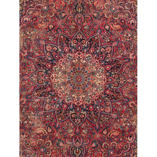 Pasargad Home Antique Mashad Collection Burgundy Wool Area Rug-10' 3" X 13' 2"