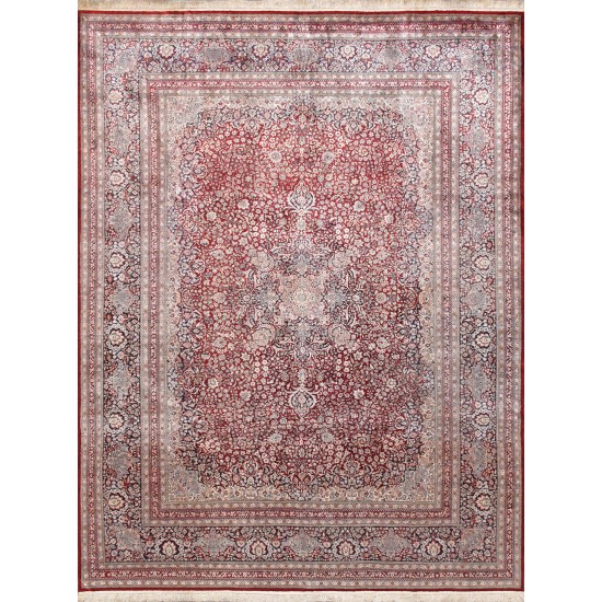 Pasargad Home Kashan Collection Hand-Knotted Silk Area Rug- 9' 3" X 12' 1"